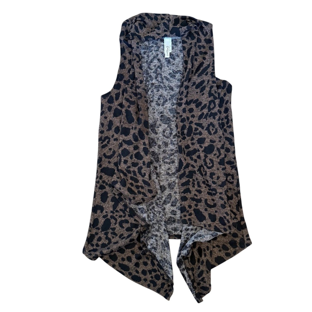 Crepas Leopard Print Open Front Draped Vest Brown - 1XL